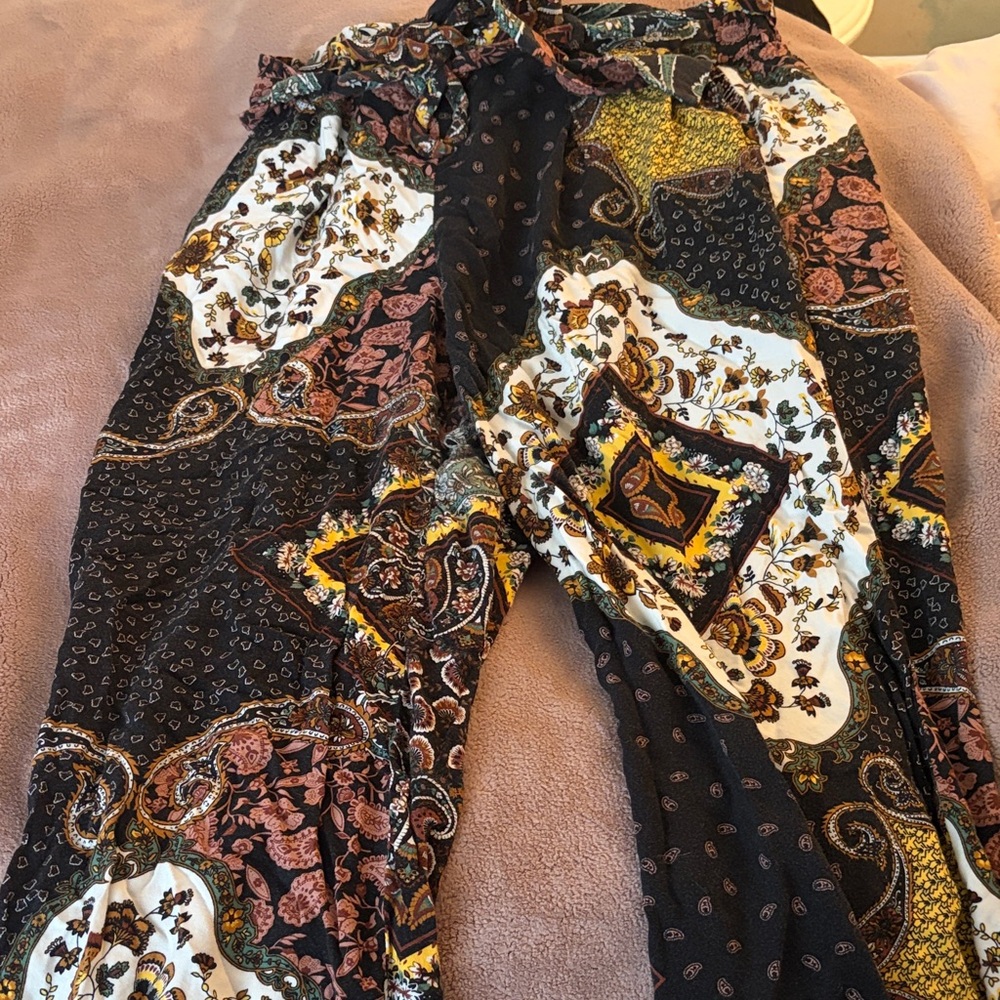 Jules & Leopold Black and Gold Patchwork Wide Leg Pants